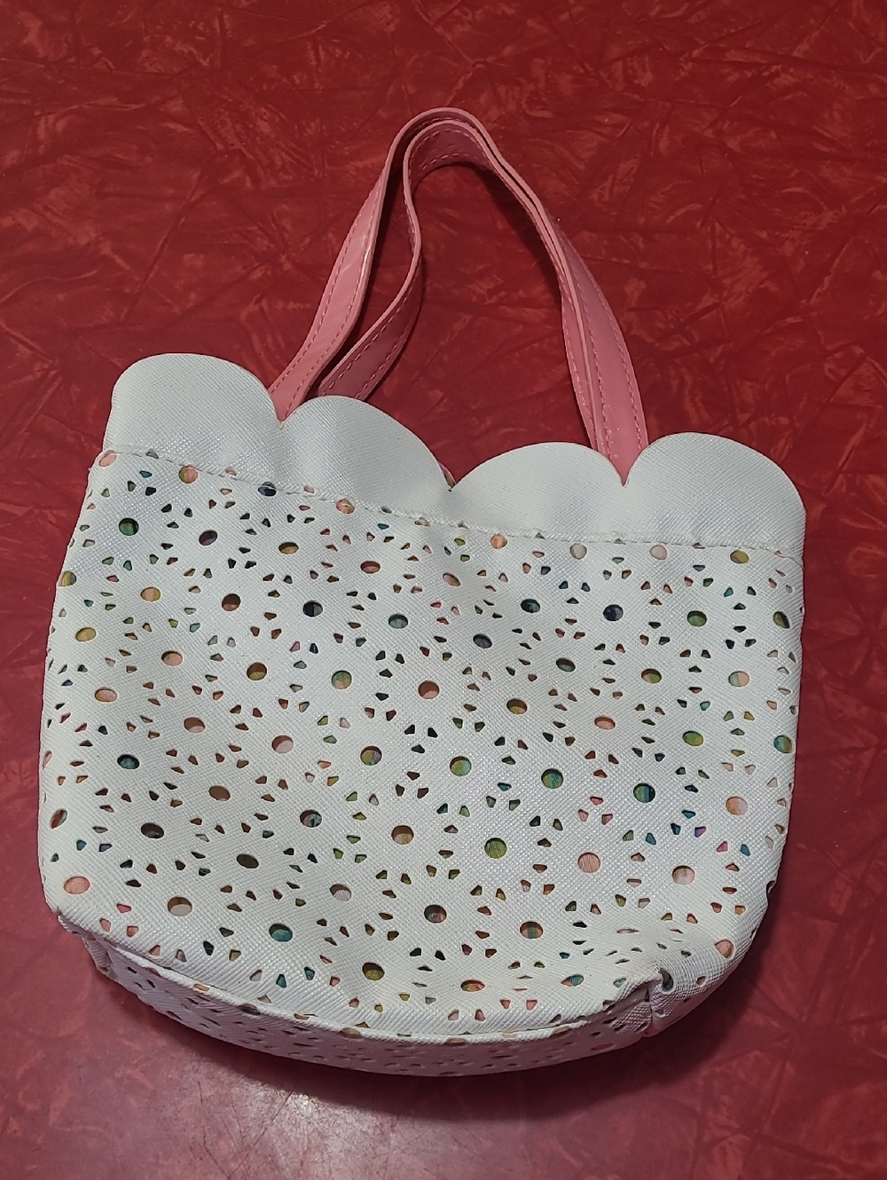 White and Pink Scallop-Top Girl's Tote Bag